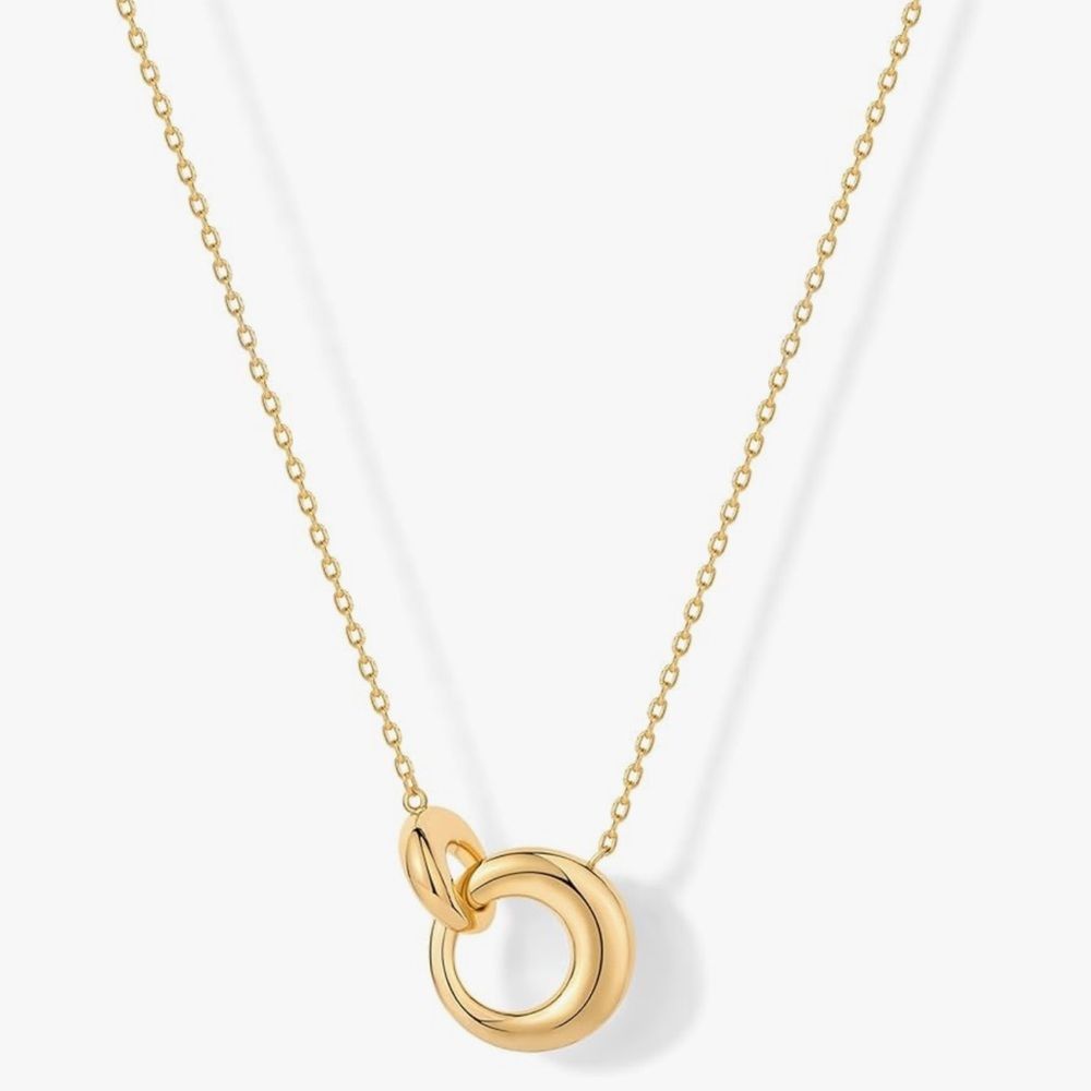 New 14k Gold Plated Dainty Interlock Pendant Necklace
